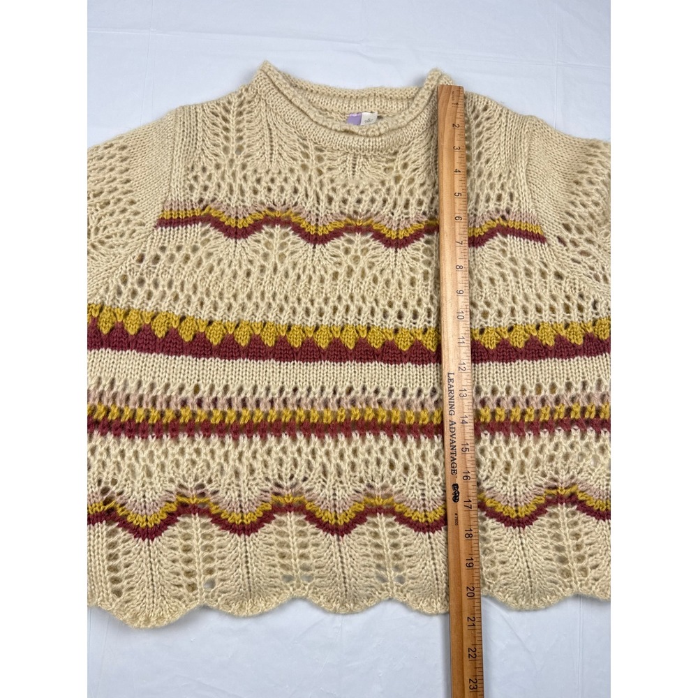 Sweater Cream Open Knit Scalloped Hem Stripe Alya Francescas Women Large - Picture 7 of 8